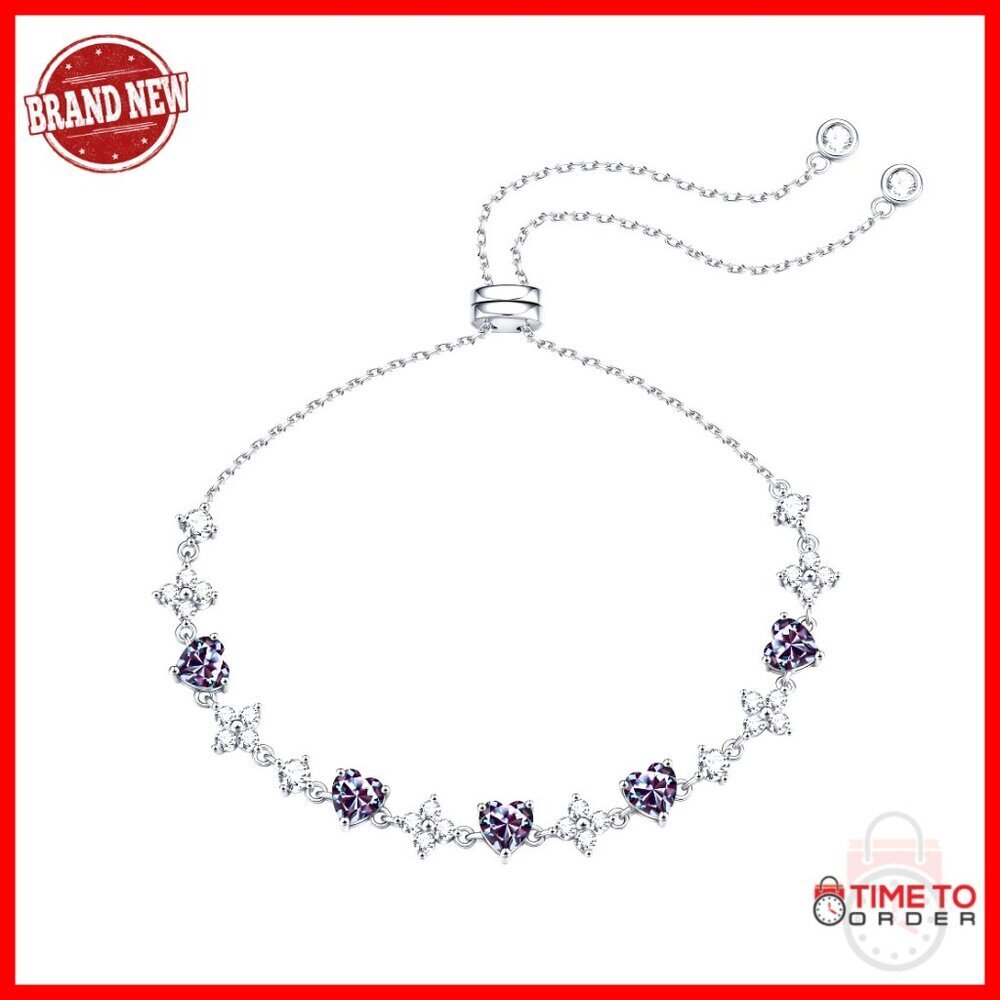 Sterling Silver Moissanite Birthstone Bracelet Adjustable Anniversary Gift
